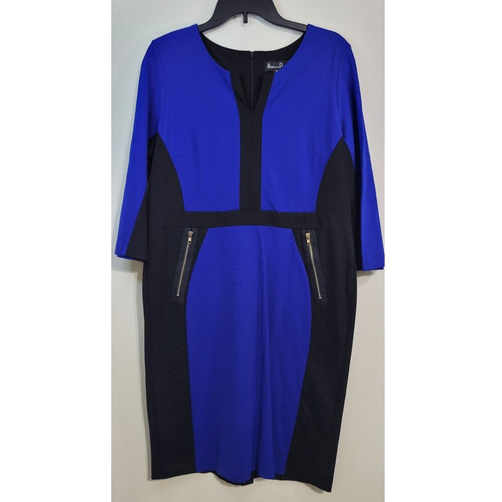Shelby & Palmer Cobalt Blue and Black Colorblock Midi Dress